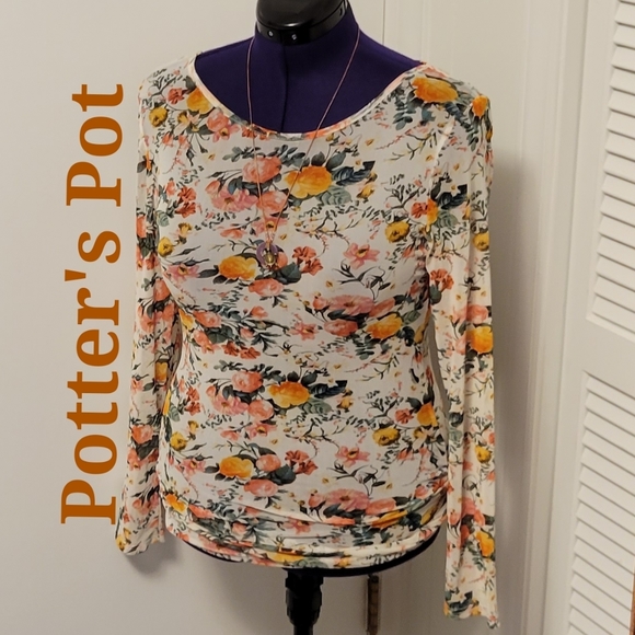 Potter's Pot floral sheer thin blouse size: M - Picture 1 of 5